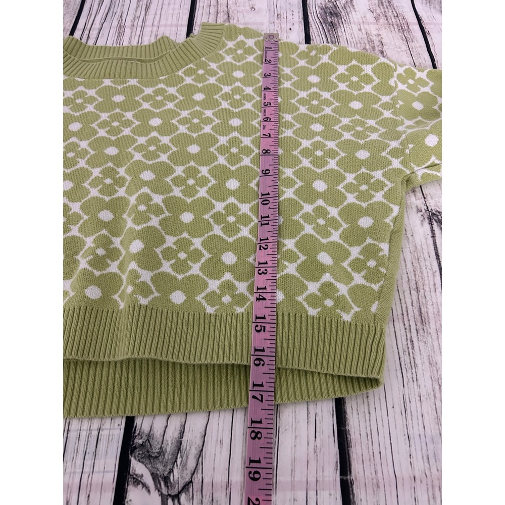 Hollister Green Floral Geometric Cropped Knit Sweater Womens Large 100% Cotton - Picture 6 of 7